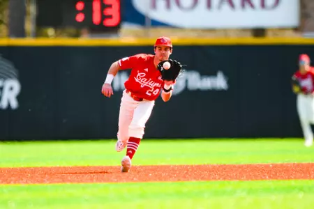 Kyle DeBarge fielding February 25, 2024 Louisiana vs Rice Game 3 Baseball in Russo Park at M.L. "Tigue" Moore Field. Final Score Louisiana 3 Rice 0. Photo by Benjamin R. Massey/Ragin Cajun Athletics
