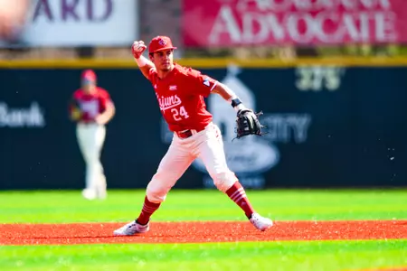 Kyle DeBarge fielding February 25, 2024 Louisiana vs Rice Game 3 Baseball in Russo Park at M.L. "Tigue" Moore Field. Final Score Louisiana 3 Rice 0. Photo by Benjamin R. Massey/Ragin Cajun Athletics