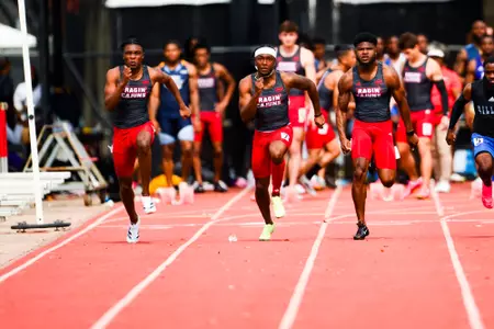 Floyd Pond, Garry Munro, and Jamhad Booth March 16, 2024 Louisiana Track & Field in Lafayette, LA at Home Bank Track and Soccer Complex. Track and Field Louisiana Classics. Photo by Benjamin R. Massey/Ragin’ Cajun Athletics