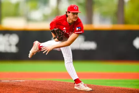 Chase Morgan pitching March 24, 2024 Louisiana vs Old Dominion Game 3 Baseball in Russo Park at M.L. "Tigue" Moore Field. Final Score Louisiana 2 ODU 0. Photo by Benjamin R. Massey/Ragin Cajun Athletics