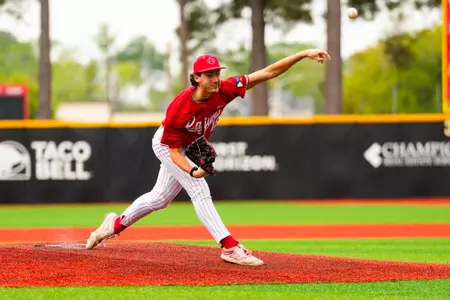 Chase Morgan pitching March 24, 2024 Louisiana vs Old Dominion Game 3 Baseball in Russo Park at M.L. "Tigue" Moore Field. Final Score Louisiana 2 ODU 0. Photo by Benjamin R. Massey/Ragin Cajun Athletics