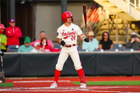 Kyle DeBarge at bat March 26, 2024 Louisiana vs Grambling State Baseball in Russo Park at M.L. "Tigue" Moore Field. Final Score Louisiana 12 Grambling 4. Photo by Benjamin R. Massey/Ragin’ Cajun Athletics