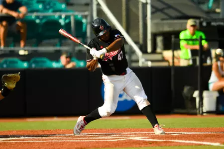 Jose Torres at bat April 20, 2024 Louisiana @ Coastal Carolina Game 3 Baseball in Springs Brooks Stadium in Conway, SC. Final Score Louisiana 10 CCU 12. Photo by Benjamin R. Massey/Ragin’ Cajun Athletics