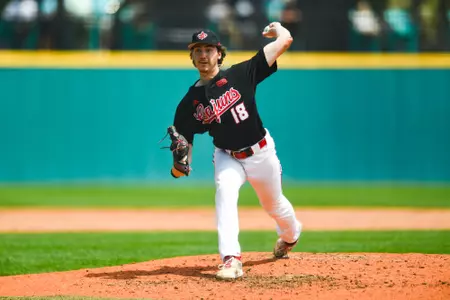 Chase Morgan pitching April 20, 2024 Louisiana @ Coastal Carolina Game 2 Baseball in Springs Brooks Stadium in Conway, SC. Final Score Louisiana 8 CCU 6. Photo by Benjamin R. Massey/Ragin’ Cajun Athletics