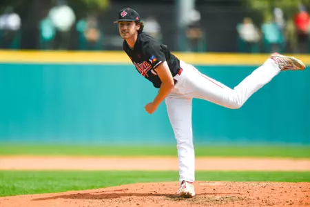 Chase Morgan pitching April 20, 2024 Louisiana @ Coastal Carolina Game 2 Baseball in Springs Brooks Stadium in Conway, SC. Final Score Louisiana 8 CCU 6. Photo by Benjamin R. Massey/Ragin’ Cajun Athletics