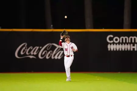 Maddox Mandino fielding April 26, 2024 Louisiana vs Southern Miss Baseball Game 1 in Russo Park at M.L. "Tigue" Moore Field. Final Score Louisiana 3 USM 2. Photo by Benjamin R. Massey/Ragin’ Cajun Athletics