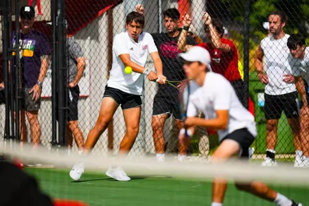William Ribero Doubles April 14, 2024 Louisiana vs. Georgia Southern Men’s Tennis at Cajun Courts in Lafayette, LA. Final score Louisiana 1 GSU 4. Photo by Benjamin R. Massey/Ragin’ Cajun Athletics