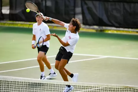 William Ribero Doubles April 14, 2024 Louisiana vs. Georgia Southern Men’s Tennis at Cajun Courts in Lafayette, LA. Final score Louisiana 1 GSU 4. Photo by Benjamin R. Massey/Ragin’ Cajun Athletics