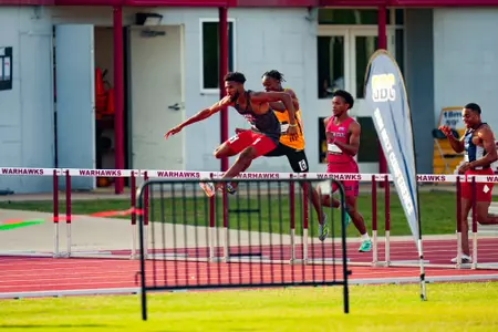 Javed Jones 400 M Hurdles May 11, 2024 Sun Belt Conference Track and Field Outdoor Championship Meet in Monroe, LA. Photo by Benjamin R. Massey/Ragin’ Cajun Athletics
