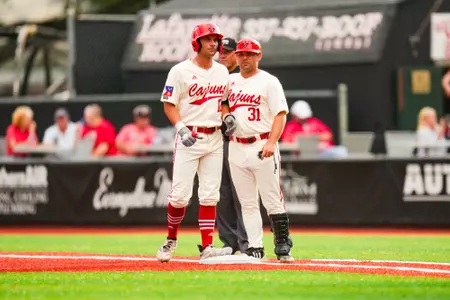 Caleb Stelly and Zach LaFleur May 9, 2024 Louisiana vs Jackson State Baseball in Russo Park at M.L. "Tigue" Moore Field. Final Score Louisiana 5 Jackson State 0. Photo by Benjamin R. Massey/Ragin’ Cajun Athletics