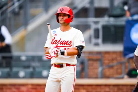 Caleb Stelly on deck May 31, 2024 Louisiana vs University of Texas Baseball in the NCAA Baseball Regional at Olsen Field at Blue Bell Park in College Station, Texas Final Score Louisiana 5 UT 12. Photo by Benjamin R. Massey/Ragin’ Cajun Athletics