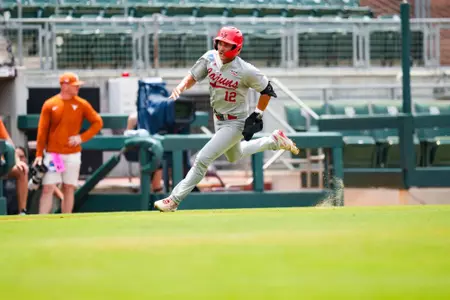 Caleb Stelly base running June 2, 2024 Louisiana vs Texas Baseball in the NCAA Baseball Regional at Olsen Field at Blue Bell Park in College Station, Texas. Final Score Louisiana 10 UT 2. Photo by Benjamin R. Massey/Ragin’ Cajun Athletics