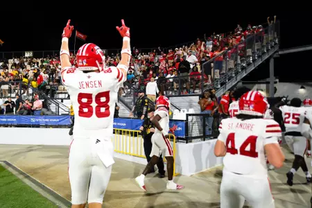 Caden Jensen celebrates with thew fans September 7, 2024 Louisiana @ Kennesaw State Football in Kennesaw, GA at Fifth Third Stadium. Final score Louisiana 34 Kennesaw State 10. Photo by Benjamin R. Massey/Ragin’ Cajun Athletics