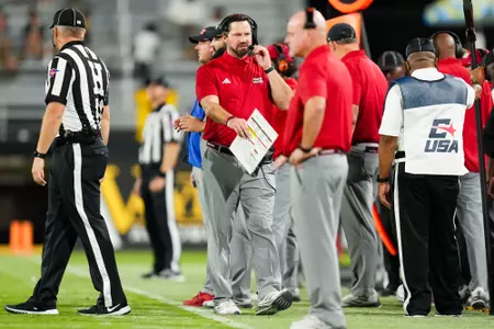 Michael Desormeaux on the sideline September 7, 2024 Louisiana @ Kennesaw State Football in Kennesaw, GA at Fifth Third Stadium. Final score Louisiana 34 Kennesaw State 10. Photo by Benjamin R. Massey/Ragin’ Cajun Athletics