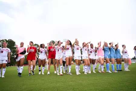 Team post game celebration September 15, 2024 Louisiana Women's Soccer vs University of Texas Rio Grand Valley in Lafayette, LA at Home Bank Track and Soccer Complex. Final Score Louisiana 4 UTRGV 0. Photo by Benjamin R. Massey/Ragin’ Cajun Athletics