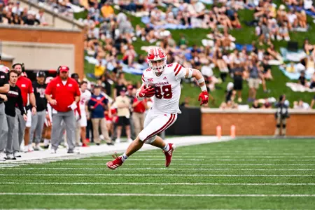 Caden Jensen after a catch September 28, 2024 Louisiana @ Wake Forest Football in Winston-Salem, NC at Allegacy Federal Credit Union Stadium. Final score Louisiana 41 Wake Forest 38. Photo by Benjamin R. Massey/Ragin’ Cajun Athletics