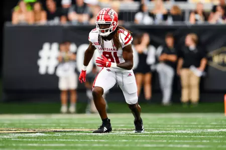 Jaydon Johnson pre snap September 28, 2024 Louisiana @ Wake Forest Football in Winston-Salem, NC at Allegacy Federal Credit Union Stadium. Final score Louisiana 41 Wake Forest 38. Photo by Benjamin R. Massey/Ragin’ Cajun Athletics