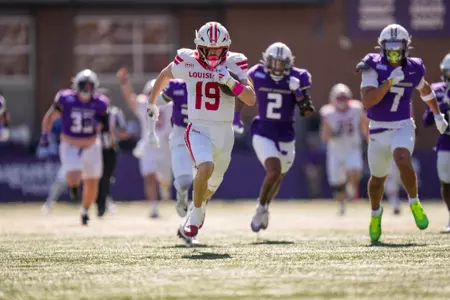 Dale Martin outraces the JMU defense for a 69-yard TD pass on Saturday at Bridgeforth Stadium