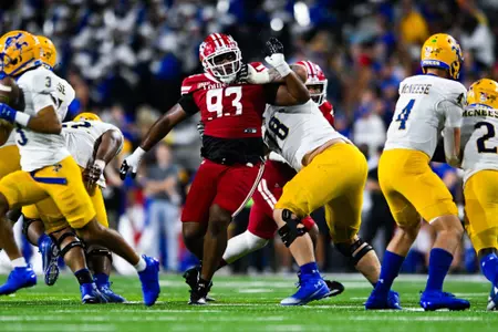 LAFAYETTE, LA - SEPTEMBER 06: Jaelen Crider #93 of the Ragin' Cajuns makes a move during Louisiana v McNeese Football at Our Lady of Lourdes Stadium at Cajun Field on September 6, 2025 in Lafayette, Louisiana. (Photo by Benjamin R. Massey/Ragin’ Cajuns Athletics)