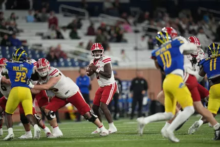 Lunch Winfield looks downfield in Louisiana's 68 Venture Bowl appearance against Delaware