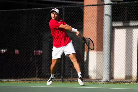 William Jade February 8, 2025 Louisiana vs. UT-Arlington Men’s Tennis at Cajun Courts in Lafayette, LA. Final score Louisiana 4 UTA 1. Photo by Benjamin R. Massey/Ragin’ Cajuns Athletics