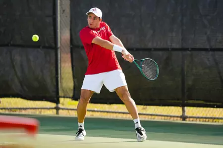 William Jade February 8, 2025 Louisiana vs. UT-Arlington Men’s Tennis at Cajun Courts in Lafayette, LA. Final score Louisiana 4 UTA 1. Photo by Benjamin R. Massey/Ragin’ Cajuns Athletics