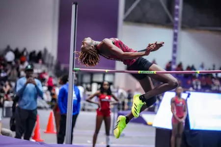 Alaysha Veal competes in the high jump at the Purple Tiger Invite