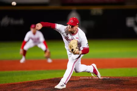 Tate Hess pitching February 21, 2025 Louisiana vs Nebraska Baseball in Russo Park at M.L. "Tigue" Moore Field. Final Score Louisiana 1 OPPONENT 6. Photo by Benjamin R. Massey/Ragin’ Cajuns Athletics