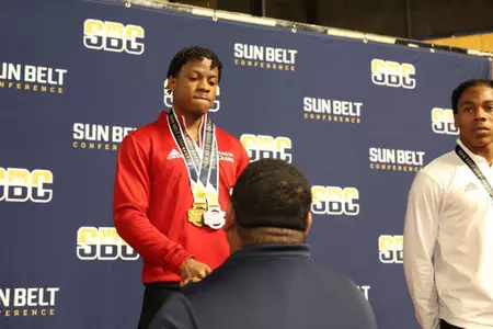 Lawson Jacobs receives his second medal of the SBC Indoor Championships