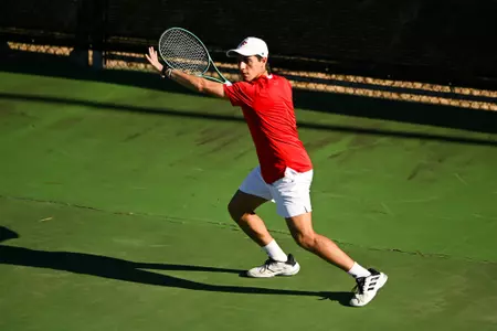 William Jade February 1, 2025 Louisiana vs. UT-Tyler Men’s Tennis at Cajun Courts in Lafayette, LA. Final score Louisiana 5 UT-Tyler 2. Photo by Benjamin R. Massey/Ragin’ Cajuns Athletics
