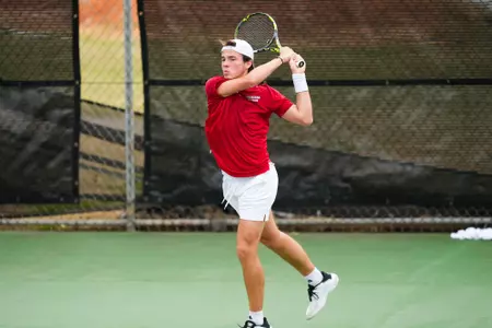Mason Landreth February 7, 2025 Louisiana vs. Southern Arkansas Men’s Tennis at Cajun Courts in Lafayette, LA. Final score Louisiana 4 Southern Arkansas 0. Photo by Benjamin R. Massey/Ragin’ Cajuns Athletics