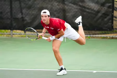 Mason Landreth February 7, 2025 Louisiana vs. Southern Arkansas Men’s Tennis at Cajun Courts in Lafayette, LA. Final score Louisiana 4 Southern Arkansas 0. Photo by Benjamin R. Massey/Ragin’ Cajuns Athletics