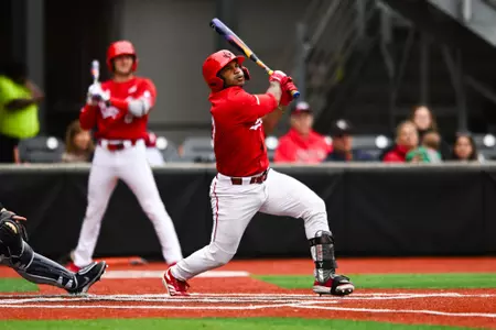 Jose Torres at bat March 9, 2025 Louisiana vs Dallas Baptist Game 3 Baseball in Russo Park at M.L. "Tigue" Moore Field. Final Score Louisiana 2 DBU 8. Photo by Benjamin R. Massey/Ragin’ Cajuns Athletics