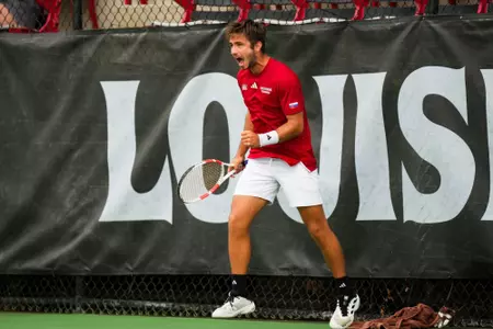 Samuel Kyjaci celebrates a point