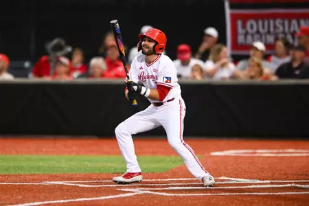 Maddox Mandino at bat March 14, 2025 Louisiana vs Troy Baseball Game 1 in Russo Park at M.L. "Tigue" Moore Field. Final Score Louisiana 3 Troy 4. Photo by Benjamin R. Massey/Ragin’ Cajuns Athletics