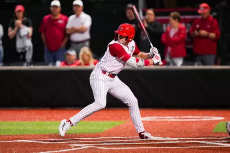 Conor Higgs at bat home run March 15, 2025 Louisiana vs Troy Baseball Game 2 in Russo Park at M.L. "Tigue" Moore Field. Final Score Louisiana 5 Troy 8. Photo by Benjamin R. Massey/Ragin’ Cajuns Athletics