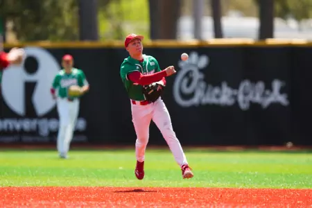 Owen Galt fielding March 16, 2025 Louisiana vs Troy Baseball Game 3 in Russo Park at M.L. "Tigue" Moore Field. Final Score Louisiana 18 Troy 14. Photo by Benjamin R. Massey/Ragin’ Cajuns Athletics