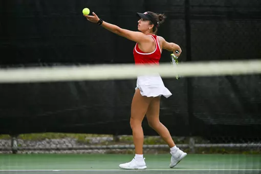 Nina Krecklenberg serve March 11, 2025 Louisiana vs. Arkansas State Women’s Tennis at Cajun Courts in Lafayette, LA. Final score Louisiana 0 Arkansas State 4. Photo by Benjamin R. Massey/Ragin’ Cajuns Athletics