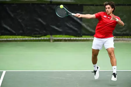 William Jade April 6, 2025 Louisiana vs. Troy Men’s Tennis at Cajun Courts in Lafayette, LA. Final score Louisiana 3 Troy 4. Photo by Benjamin R. Massey/Ragin’ Cajuns Athletics
