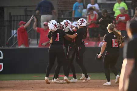 Louisiana Softball celebrates a walk-off win over South Alabama
