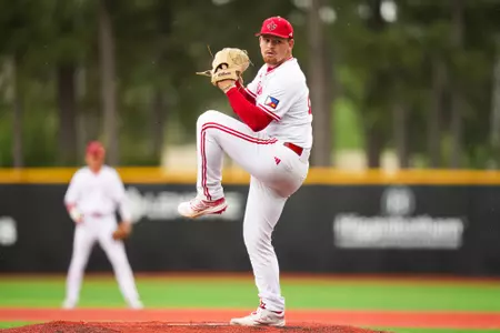 Tate Hess pitching March 28, 2025 Louisiana vs James Madison Baseball in Russo Park at M.L. "Tigue" Moore Field. Final Score Louisiana 5 JMU 2. Photo by Benjamin R. Massey/Ragin’ Cajuns Athletics