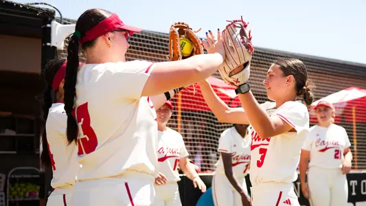 SB Maddie Hayden High-Five With Emily Smith vs JMU 04.13.25