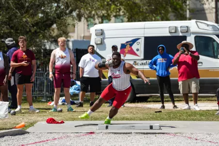 Praiyer Jones competes in the shot put at the Louisiana Classics