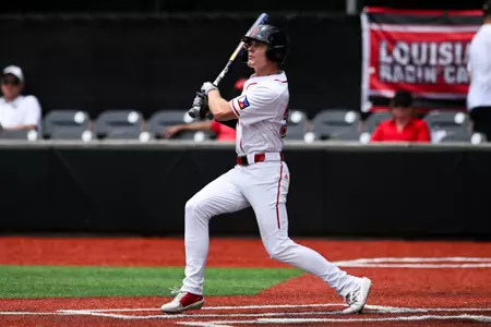 Conor Higgs at bat April 26, 2025 Louisiana vs Georgia Southern Game 1 Baseball in Russo Park at M.L. "Tigue" Moore Field Resumed from the game on April 25. Final Score Louisiana 4 Georgia Southern 1. Photo by Benjamin R. Massey/Ragin’ Cajuns Athletics