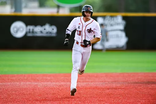 Conor Higgs home run trot April 26, 2025 Louisiana vs Georgia Southern Game 2 Baseball in Russo Park at M.L. "Tigue" Moore Field. Final Score Louisiana 7 Georgia Southern 3. Photo by Benjamin R. Massey/Ragin’ Cajuns Athletics