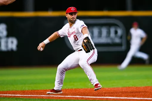 Lee Amedee fielding May 16, 2025 Louisiana vs Arkansas State Baseball Game 2 in Russo Park at M.L. "Tigue" Moore Field. Final Score Louisiana 3 Arkansas State 13. Photo by Benjamin R. Massey/Ragin’ Cajuns Athletics