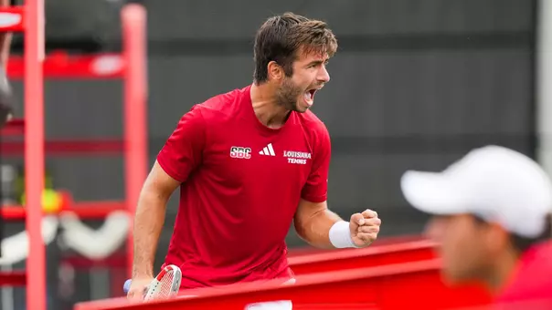 MTEN Samuel Kyjaci Celebrates vs. Southern Arkansas Spring 2025