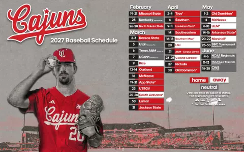 2027 Louisiana Ragin' Cajuns Baseball Schedule Graphic