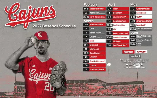 2027 Louisiana Ragin' Cajuns Baseball Schedule Graphic