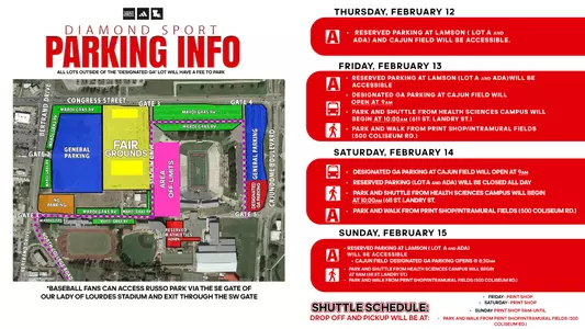 Baseball/Softball Mardi Gras Parking 2026